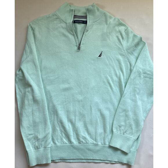 Nautica Men's 1/4 Zip Teal Sweater - Size Medium - Picture 1 of 7